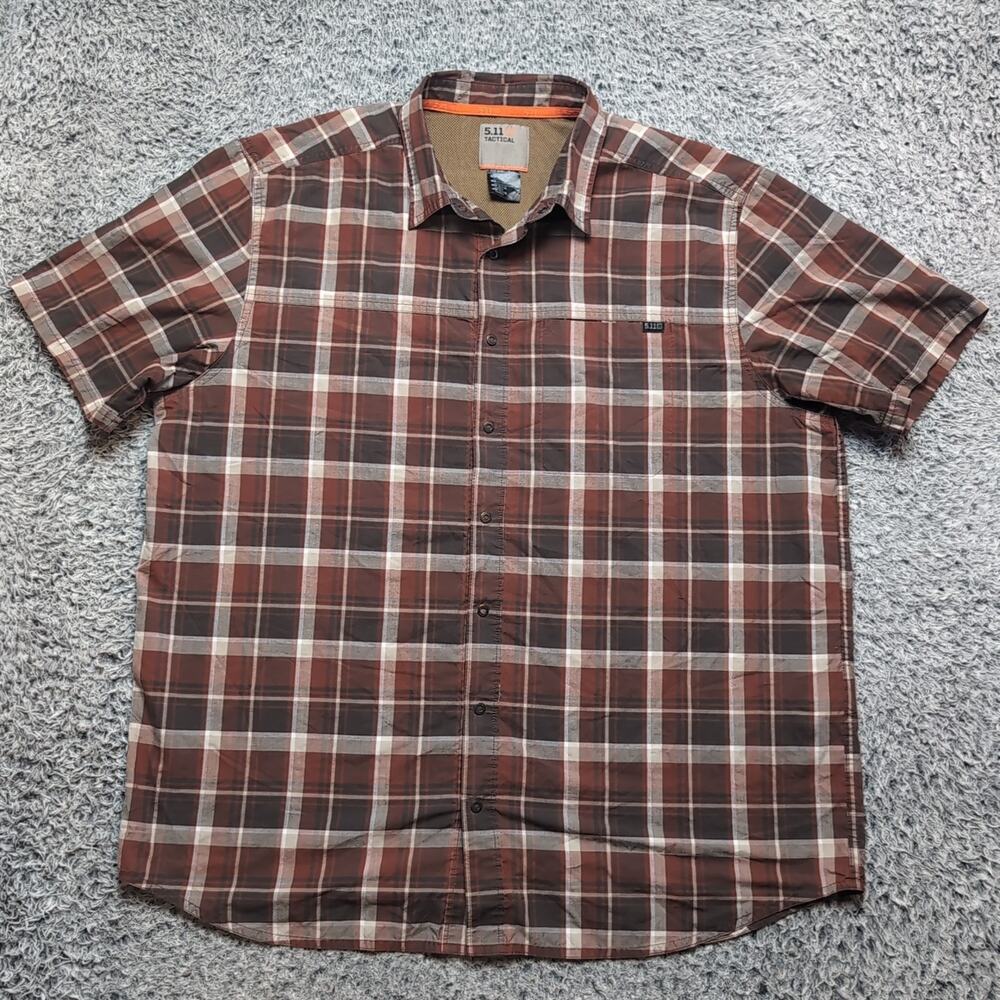 511 Tactical Men Shirt Extra Large Brown Snap Plaid Utility Military Work Chore